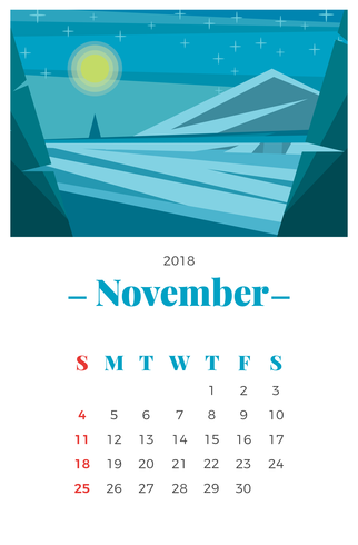 Novembre 2018 Calendrier mensuel vecteur