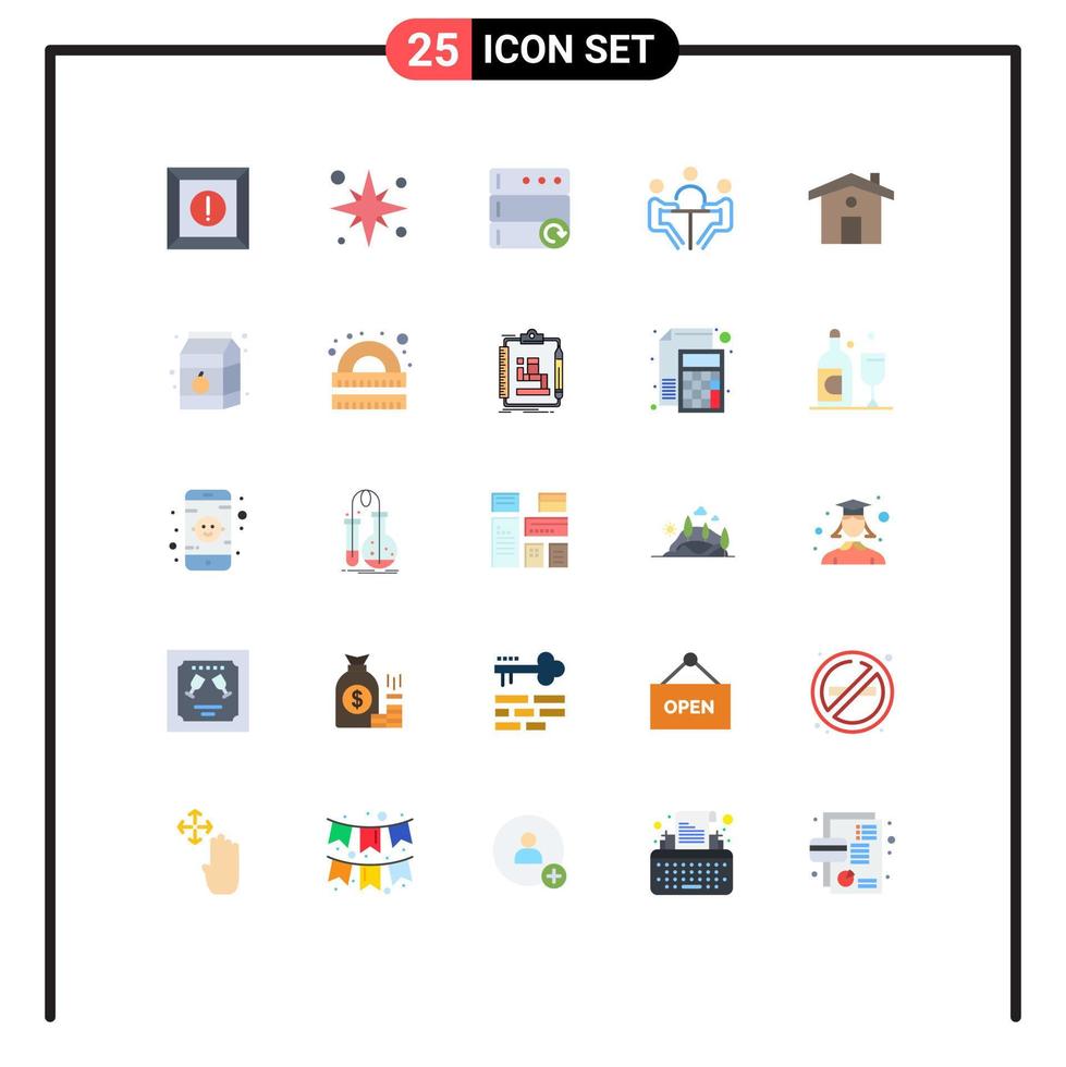 groupe de 25 signes et symboles de couleurs plates pour la réunion de la maison base de données discussion homme d'affaires éléments de conception vectoriels modifiables vecteur