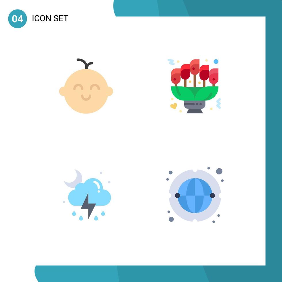 ensemble de 4 icônes vectorielles plates sur la grille pour les éléments de conception vectoriels modifiables de nuage cadeau bouquet météo bébé vecteur