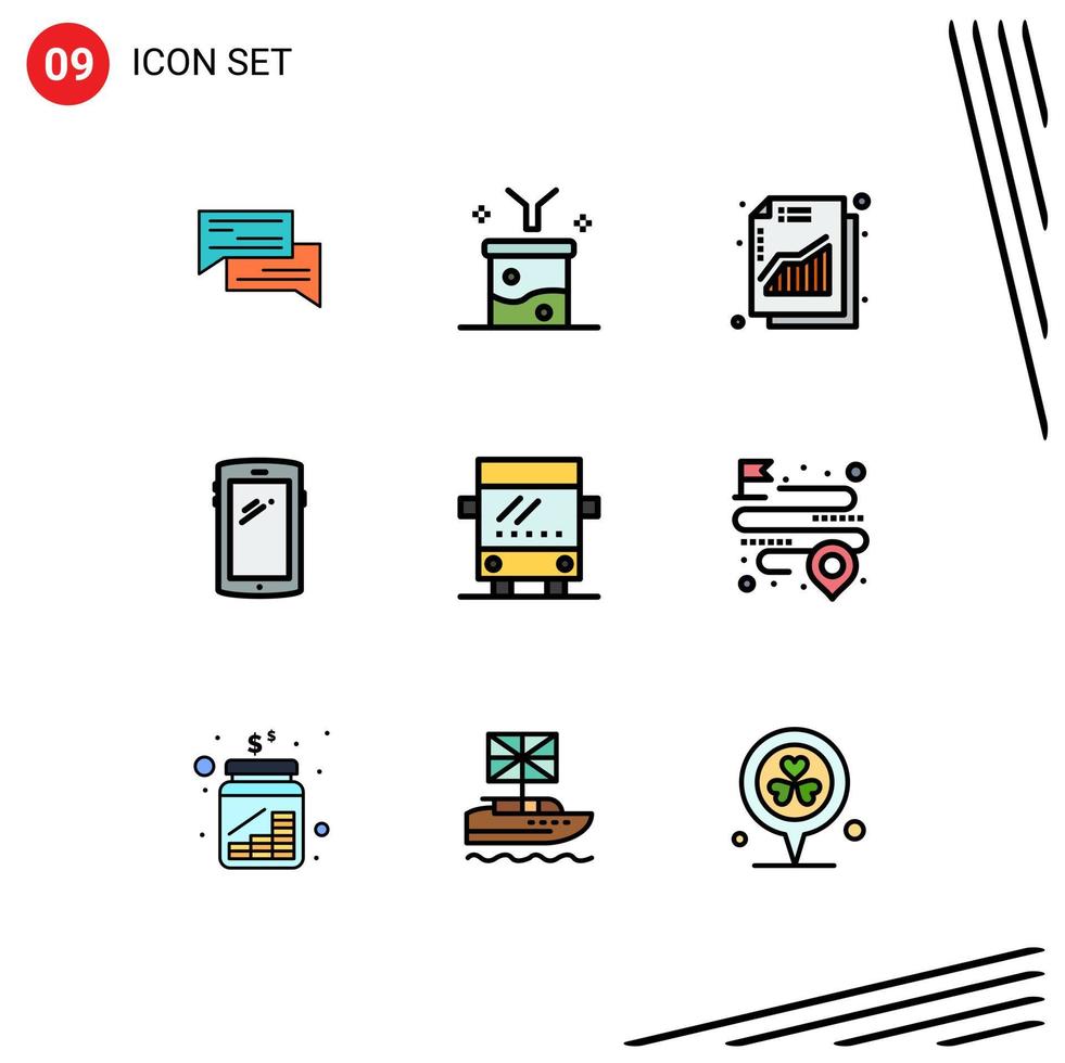 interface mobile ligne remplie couleur plate ensemble de 9 pictogrammes de graphique de téléphone intelligent analyse de données augmentation des revenus éléments de conception vectoriels modifiables vecteur
