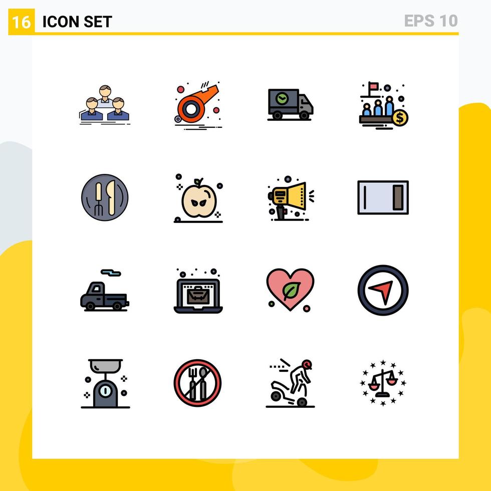 interface mobile ligne remplie de couleurs plates ensemble de 16 pictogrammes d'ipo public sifflet fonds vitesse éléments de conception vectoriels créatifs modifiables vecteur