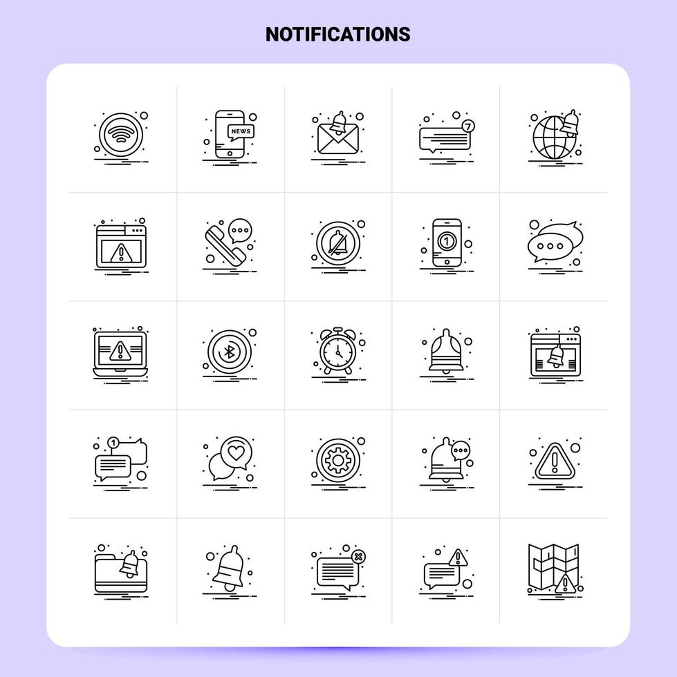 contour 25 notifications jeu d'icônes conception de style de ligne vectorielle icônes noires définies pack de pictogrammes linéaires idées d'affaires web et mobiles conception illustration vectorielle vecteur