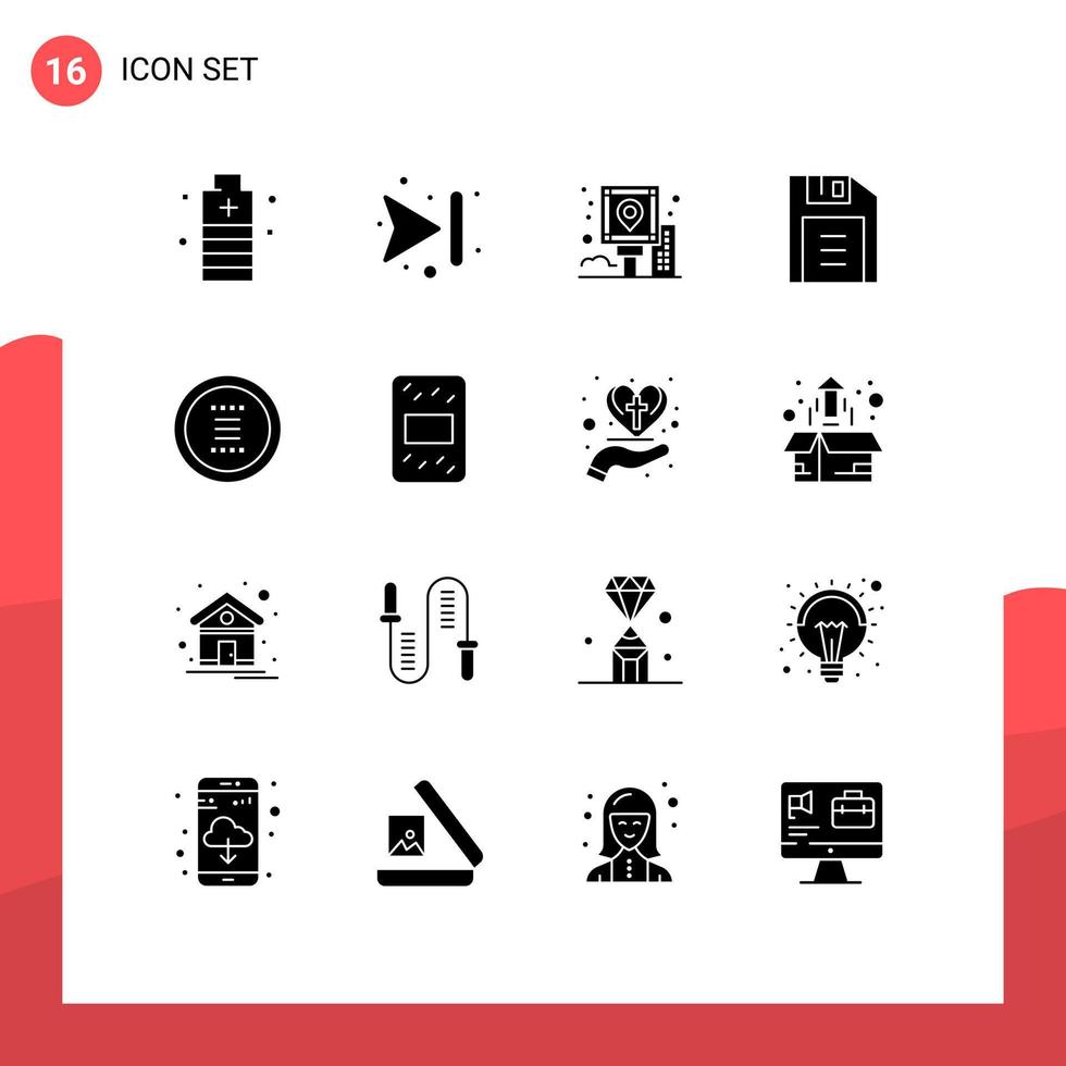 interface utilisateur pack de 16 glyphes solides de base de cercle rétro ville bureau itinéraire éléments de conception vectoriels modifiables vecteur