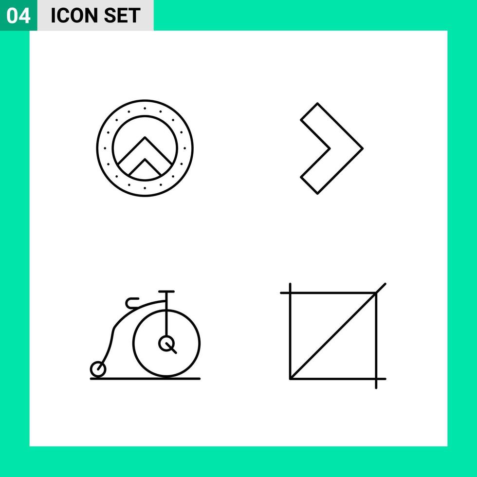 pack de 4 icônes de style de ligne définies symboles de contour pour imprimer des signes créatifs isolés sur fond blanc 4 icônes définies fond de vecteur d'icône noire créative