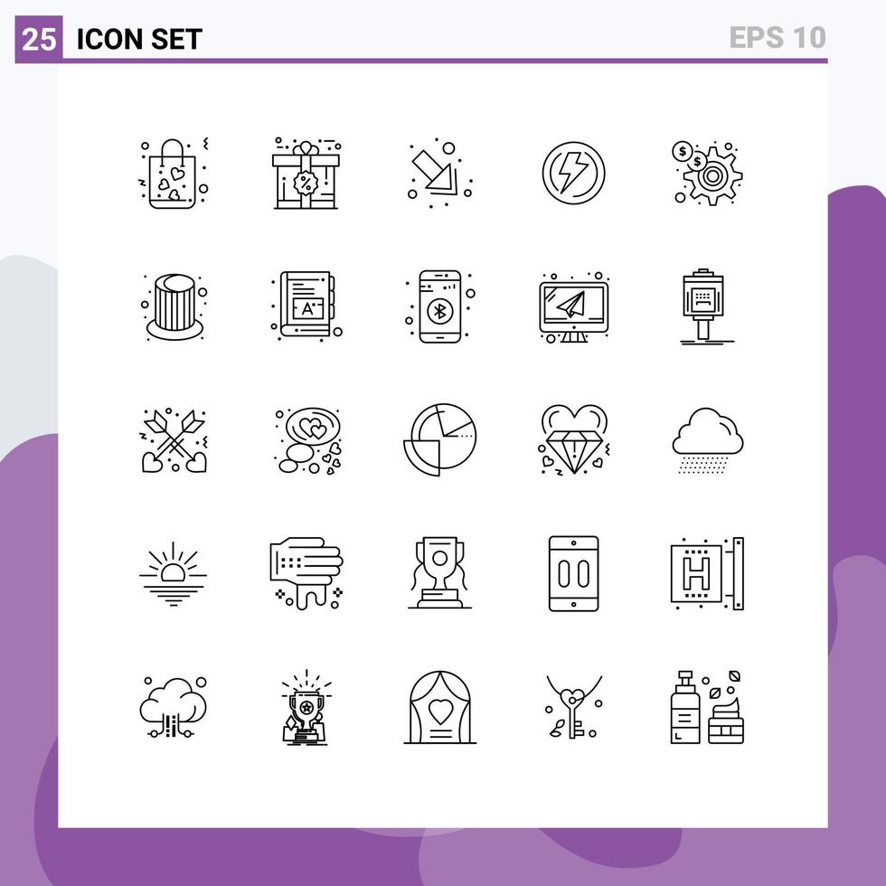 ensemble moderne de 25 lignes et symboles tels que les éléments de conception vectoriels modifiables légers de l'industrie de la flèche de la finance vecteur