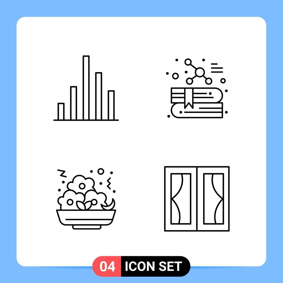 Pack d'icônes noires de 4 lignes symboles de contour pour les applications mobiles isolés sur fond blanc 4 icônes définies fond de vecteur d'icône noire créative