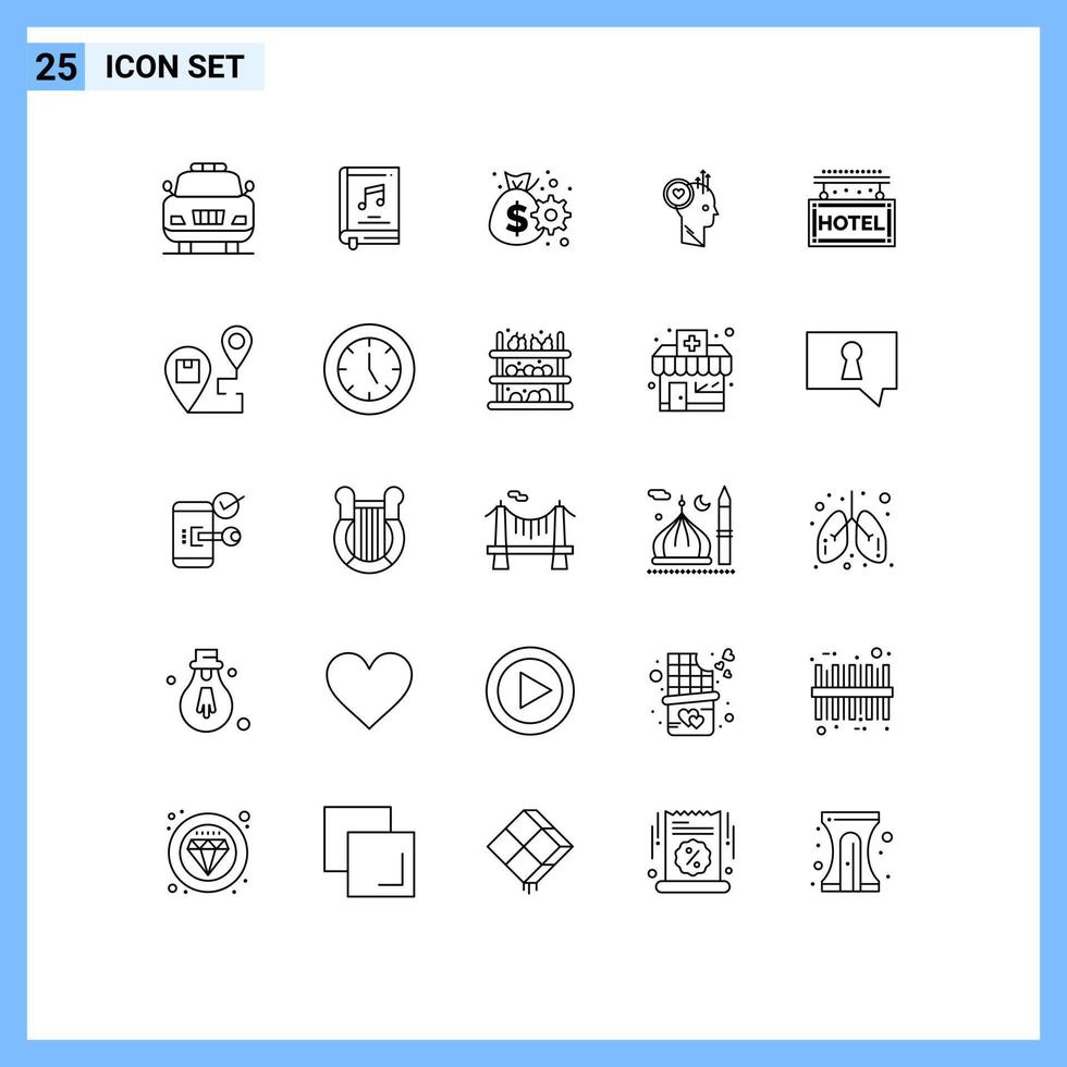 25 lignes universelles définies pour les applications web et mobiles personnel d'affaires de bureau d'hôtel éléments de conception vectoriels modifiables par l'utilisateur vecteur