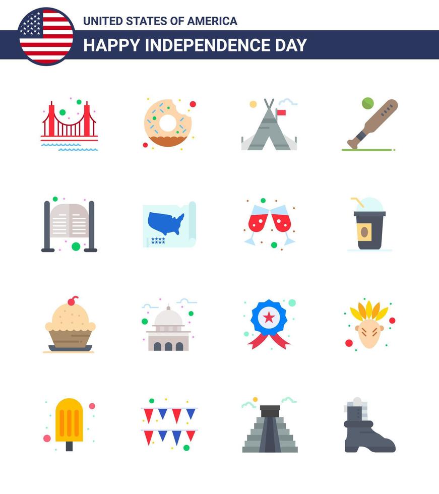 ensemble de 16 appartements vectoriels le 4 juillet le jour de l'indépendance des états-unis tels que les états-unis bat food baseball américain modifiable usa day vector design elements