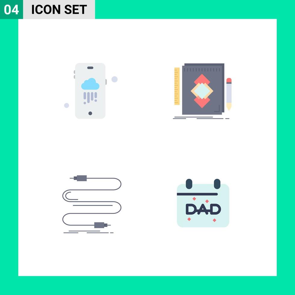 4 icônes plates vectorielles thématiques et symboles modifiables de la conception de câbles mobiles dessinent des éléments de conception vectoriels modifiables sonores vecteur