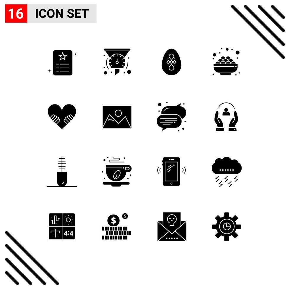 pack de 16 glyphes solides créatifs d'éléments de conception vectoriels modifiables pour le bol de compteur de vitesse d'épicerie sucrée vecteur