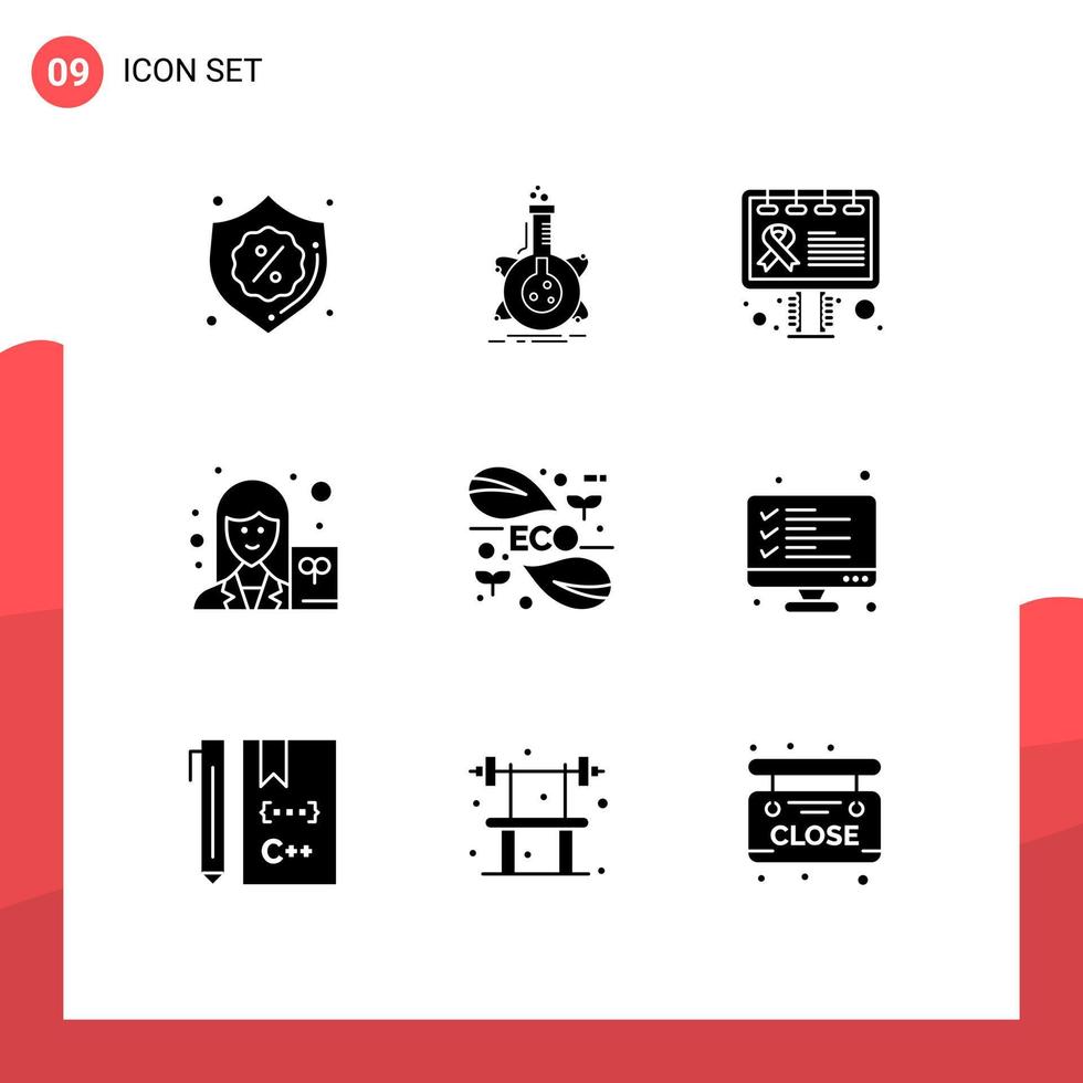 ensemble de 9 pack de glyphes solides commerciaux pour le développement des enseignants éco signe scientifique éléments de conception vectoriels modifiables vecteur