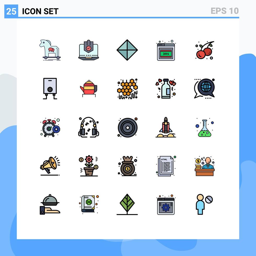 ensemble moderne de 25 couleurs et symboles plats en ligne pleine tels que des symboles d'erreur symbolisme d'ordinateur portable sécurité éléments de conception vectoriels modifiables vecteur