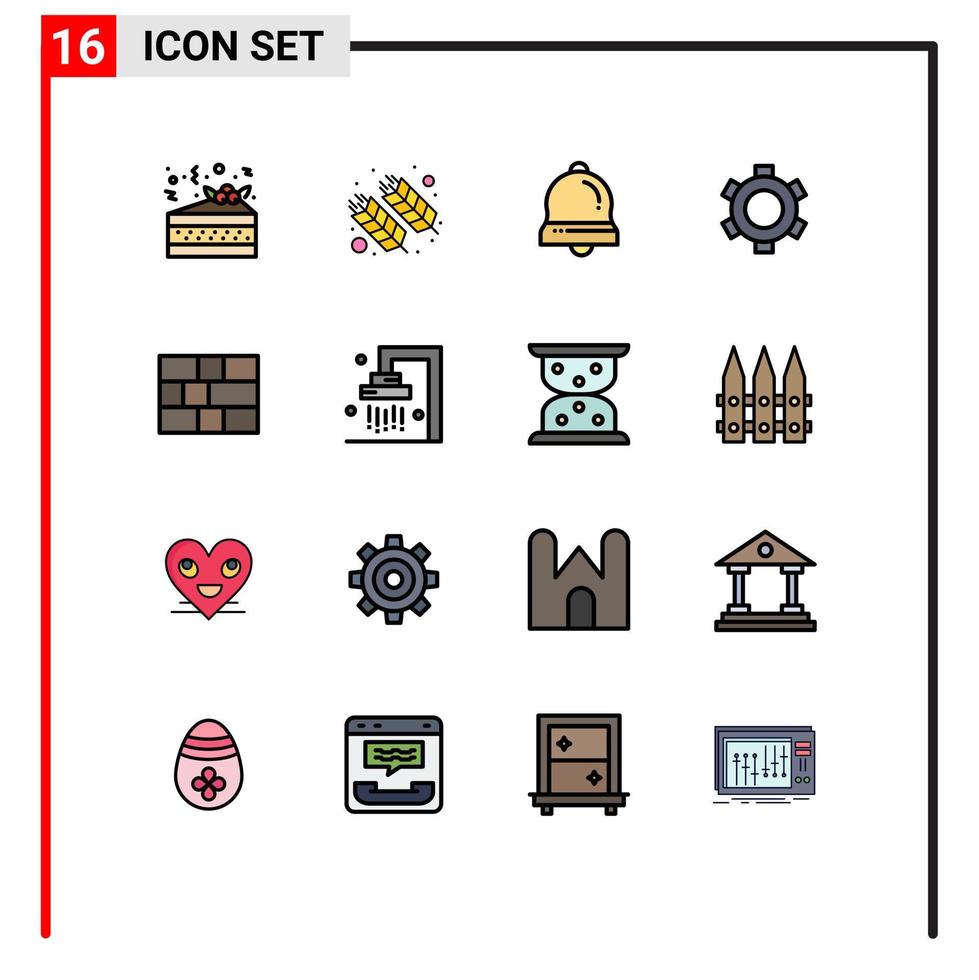 interface mobile ligne remplie de couleurs plates ensemble de 16 pictogrammes de protection ui réglage de la cloche éléments de conception vectoriels créatifs modifiables de base vecteur