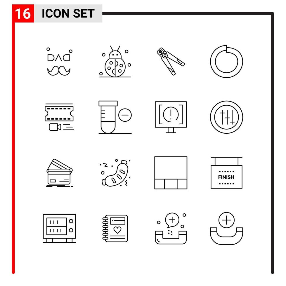 16 icônes générales pour la conception de sites Web d'impression et d'applications mobiles 16 symboles de contour signes isolés sur fond blanc 16 pack d'icônes fond de vecteur d'icône noire créative