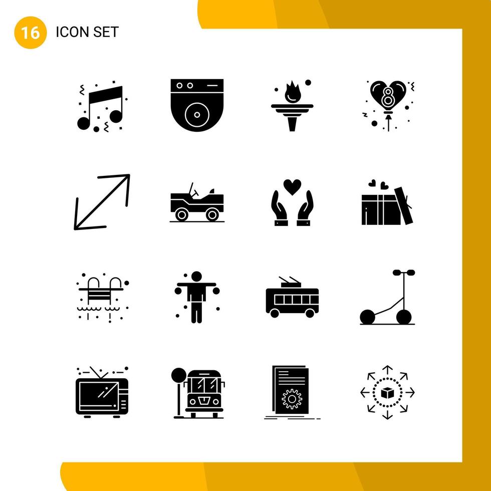 16 icônes ensemble de style solide pack d'icônes symboles de glyphe isolés sur fond blanc pour la conception de site Web réactif fond de vecteur d'icône noire créative