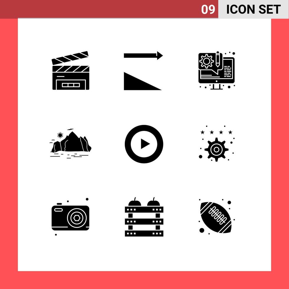 ensemble de 9 symboles d'icônes d'interface utilisateur modernes signes pour le développement de la scène de jeu éléments de conception vectoriels modifiables de colline de montagne vecteur