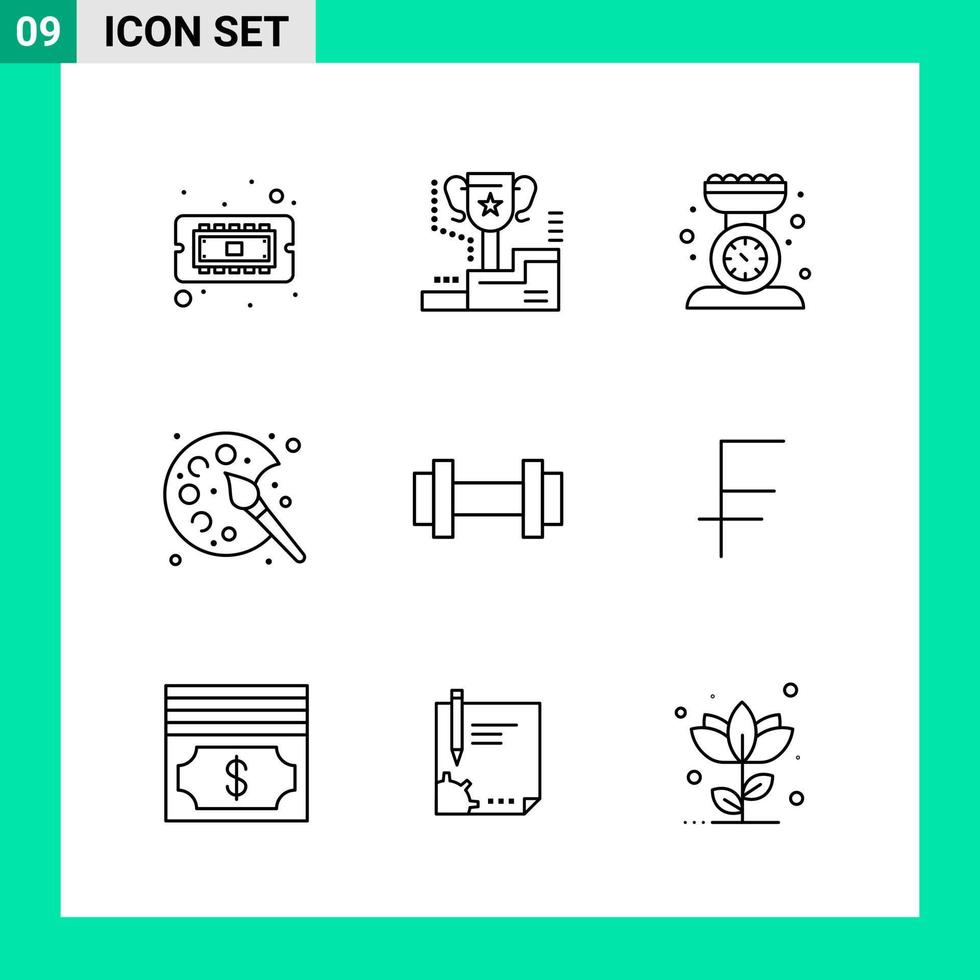 pack de 9 icônes de style de ligne définies symboles de contour pour imprimer des signes créatifs isolés sur fond blanc 9 jeu d'icônes fond de vecteur d'icône noire créative