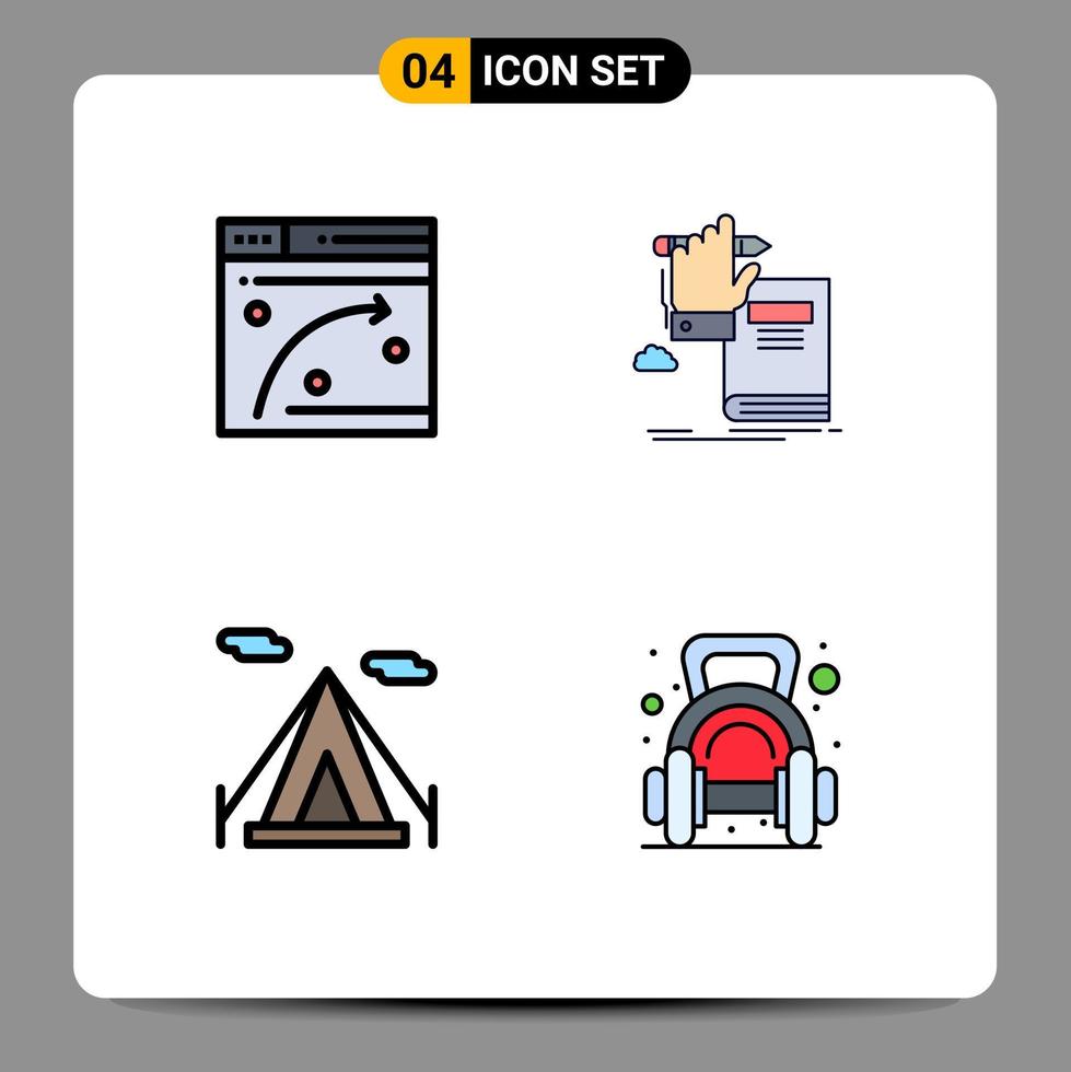 pack d'icônes vectorielles stock de 4 signes et symboles de ligne pour la tente de plage web hébergeant des éléments de conception vectoriels modifiables tipi d'apprentissage vecteur