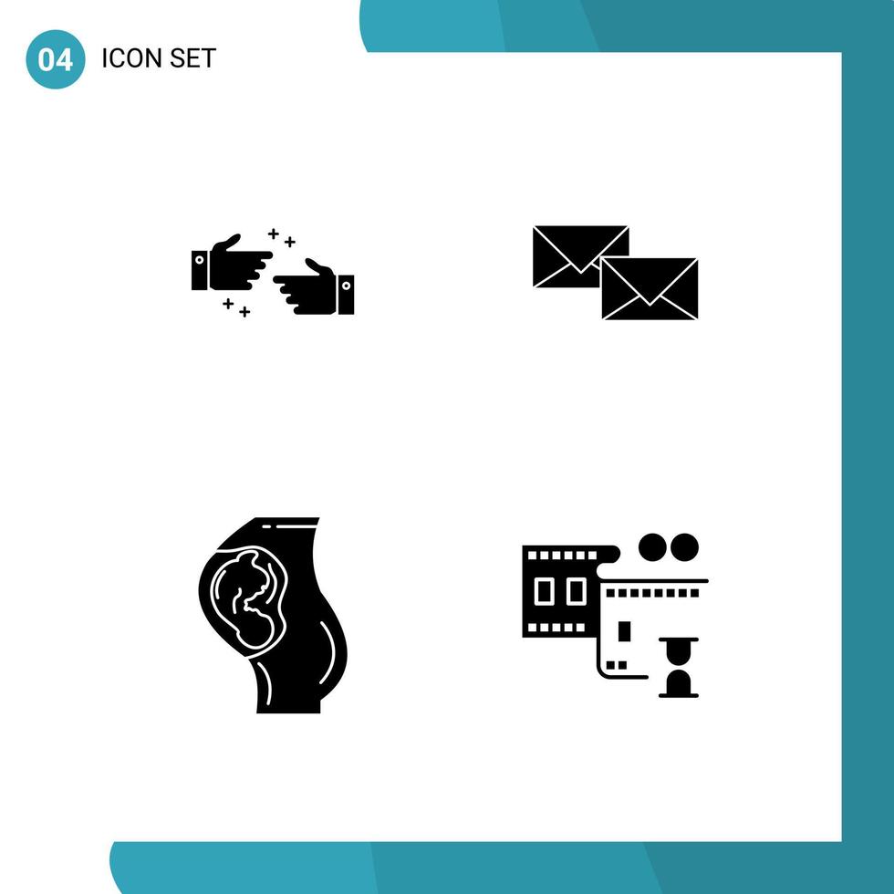 groupe de 4 signes et symboles de glyphes solides pour les affaires de lettre de poignée de main avant les éléments de conception vectoriels modifiables enceintes vecteur