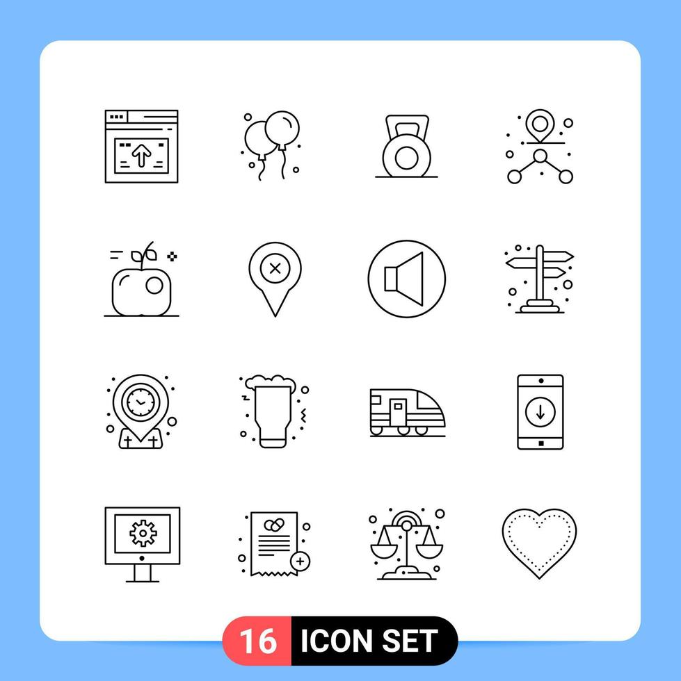 Pack d'icônes noires de 16 lignes symboles de contour pour les applications mobiles isolés sur fond blanc 16 icônes définies arrière-plan vectoriel d'icône noire créative