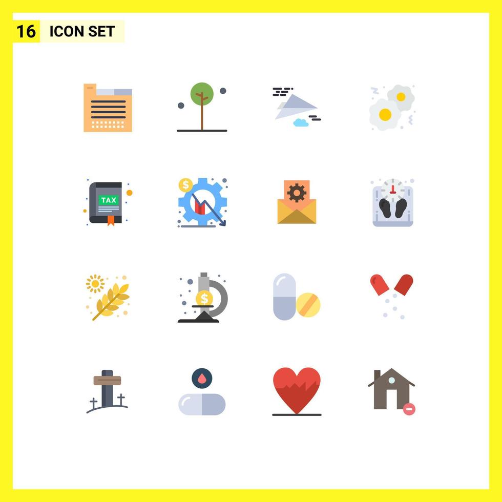 interface mobile ensemble de 16 pictogrammes de couleur plate de l'application livre avion en papier biscuits rapides pack modifiable d'éléments de conception de vecteur créatif
