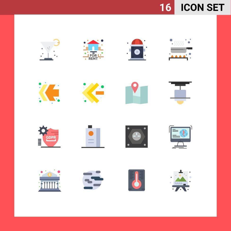 pack de 16 signes et symboles de couleurs plates modernes pour les supports d'impression Web tels que l'avance rapide cuisine louer poêle à frire cuisinier pack modifiable d'éléments de conception de vecteur créatif