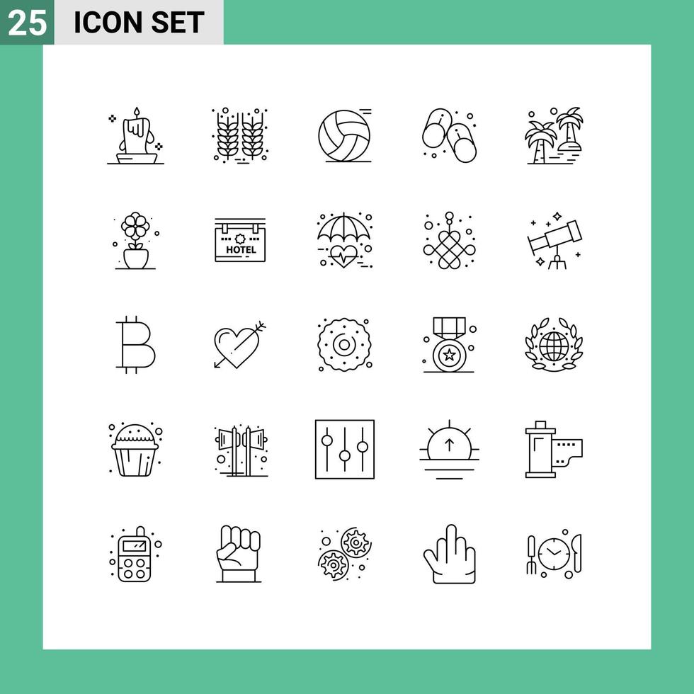 ensemble de pictogrammes de 25 lignes simples de pantoufles de date chaussures de blé jouer des éléments de conception vectoriels modifiables vecteur