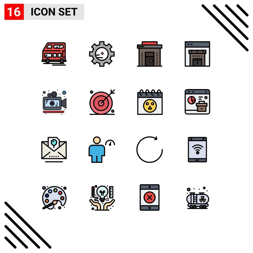 pictogramme ensemble de 16 lignes simples remplies de couleur plate de caméra vidéo achats commerciaux en ligne éléments de conception vectoriels créatifs modifiables vecteur