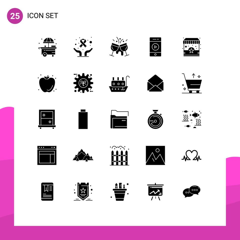 25 concept de glyphe solide pour sites Web mobiles et applications boutique haut-parleur champagne son audio éléments de conception vectoriels modifiables vecteur