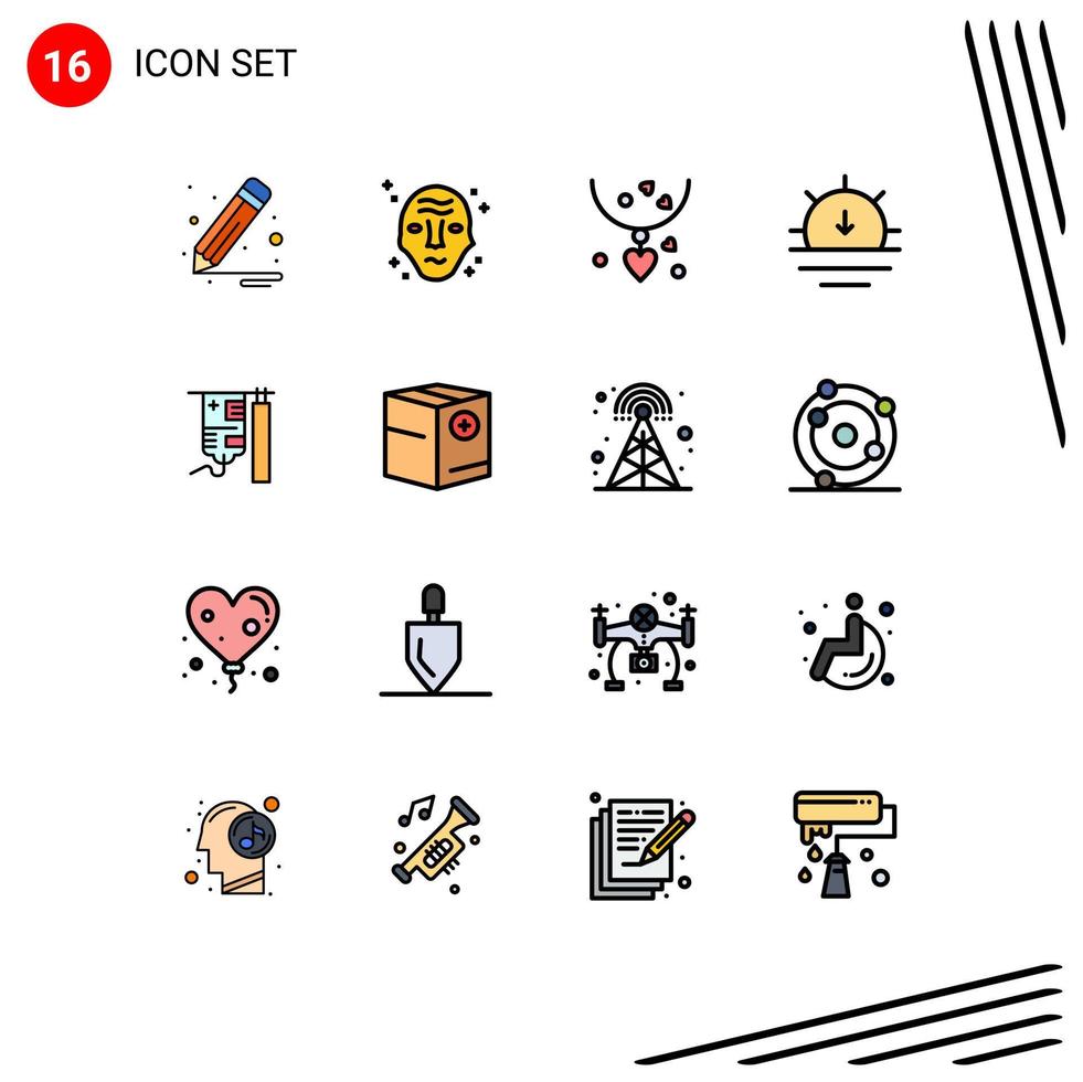 ensemble de 16 symboles d'icônes d'interface utilisateur modernes signes pour les colliers météorologiques de l'hôpital coucher de soleil nature éléments de conception de vecteur créatif modifiables