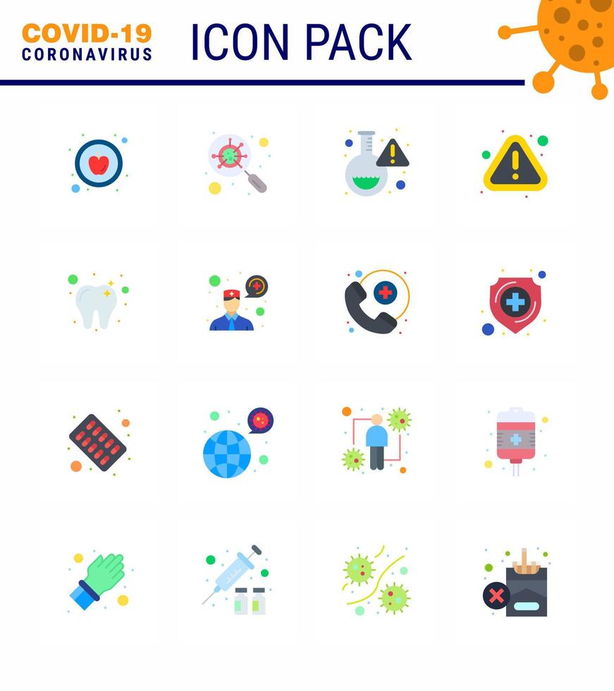 ensemble d'icônes covid19 pour l'infographie 16 pack de couleurs plates telles que le virus du laboratoire de soins dentaires avis coronavirus viral 2019nov éléments de conception de vecteur de maladie