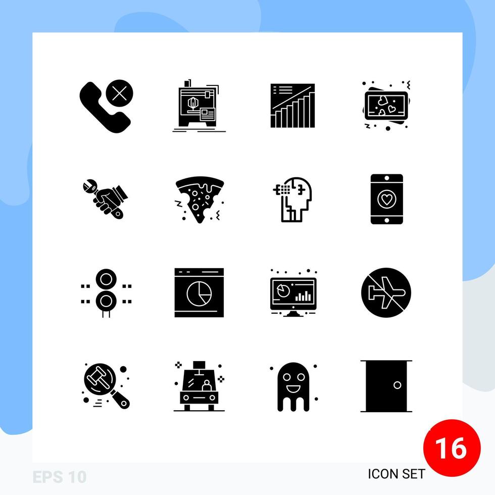 interface mobile glyphe solide ensemble de 16 pictogrammes de clé mémoire impression amour présentation éléments de conception vectoriels modifiables vecteur