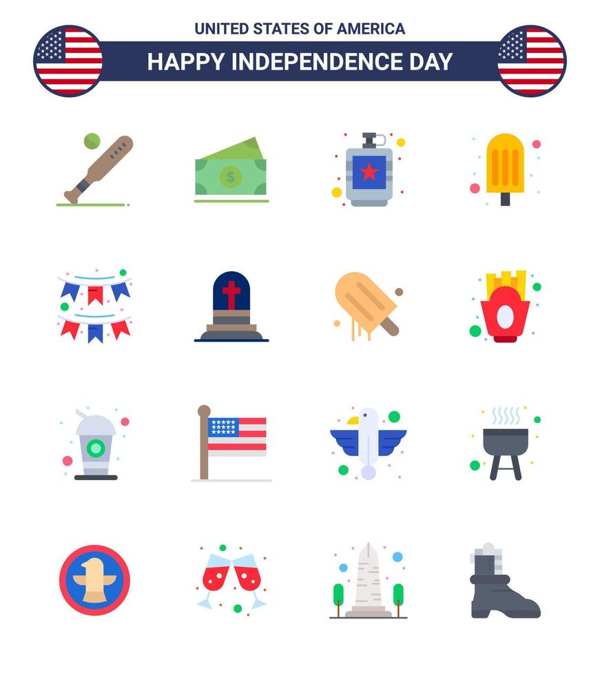 pack d'icônes joyeux jour de l'indépendance 16 appartements pour le web et l'impression vecteur