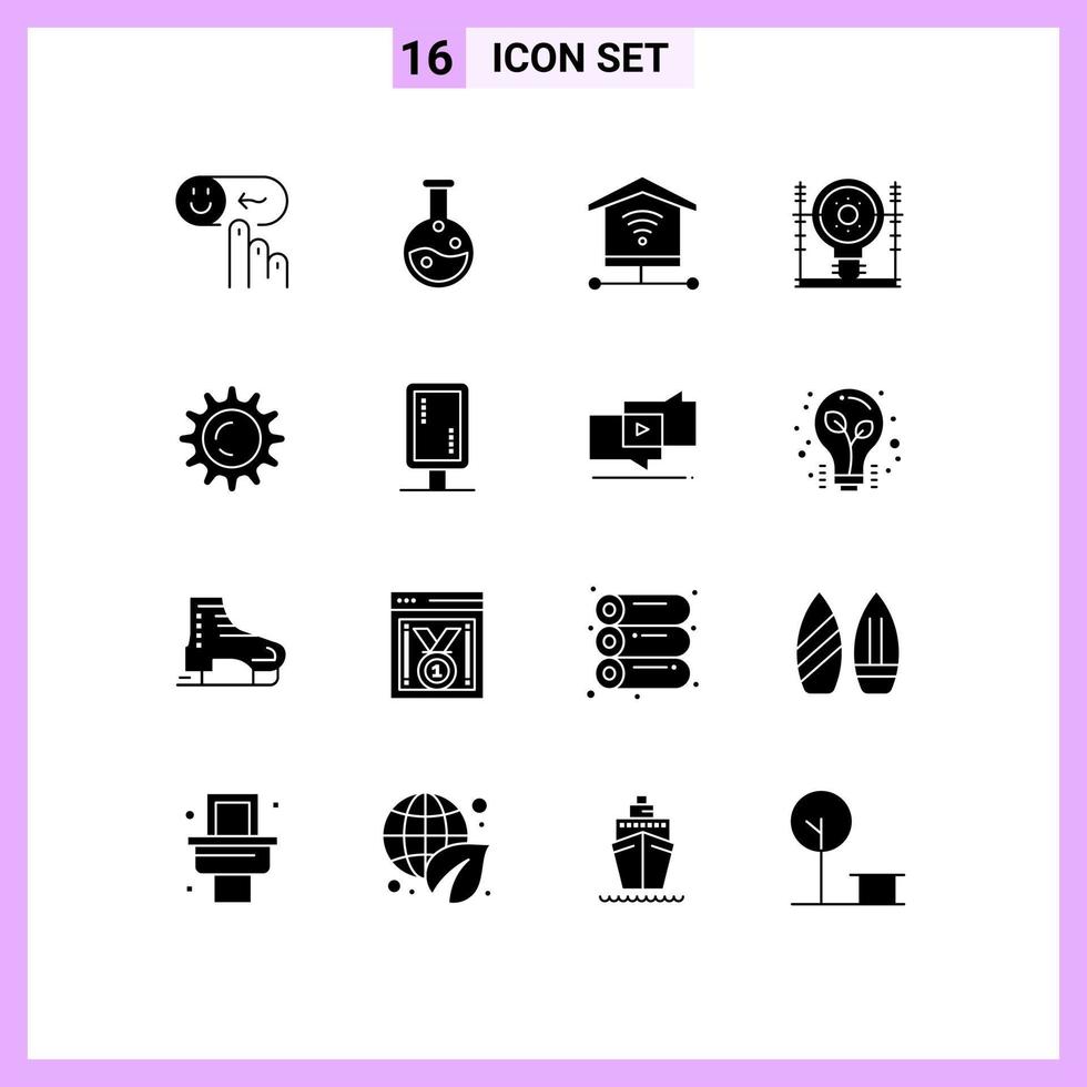 pack de 16 signes et symboles de glyphes solides modernes pour les supports d'impression Web tels que les éléments de conception vectoriels modifiables d'énergie de génération de sécurité d'alimentation de jour vecteur