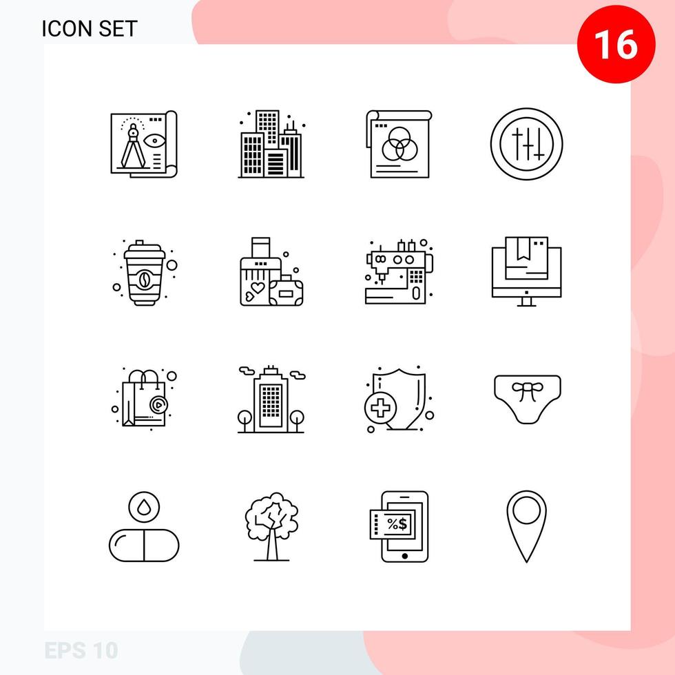 groupe de 16 contours signes et symboles pour starbucks coffee brusher seo options éléments de conception vectoriels modifiables vecteur