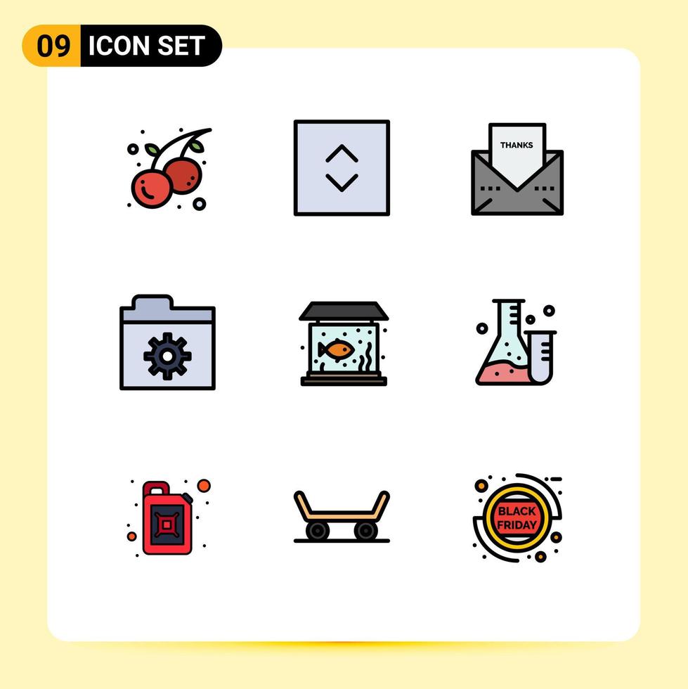 9 concept de couleur plate fillline pour les sites Web mobiles et les applications fish home lettre dossier contrôle éléments de conception vectoriels modifiables vecteur