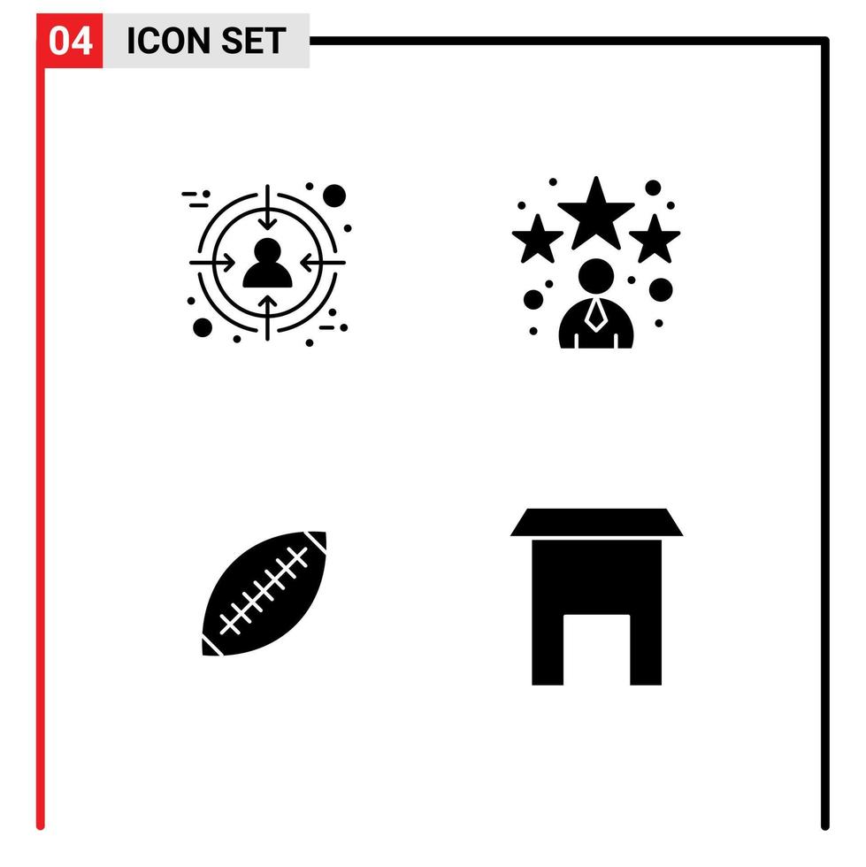 interface mobile glyphe solide ensemble de 4 pictogrammes d'audience australie gestionnaire cible rugby éléments de conception vectoriels modifiables vecteur