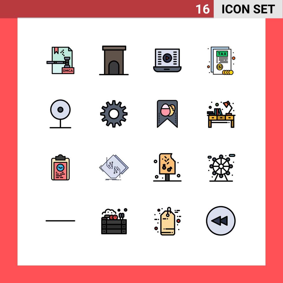 symboles d'icônes universels groupe de 16 lignes modernes remplies de couleurs plates de propriété de document fiscal regarder la vidéo bouton de lecture éléments de conception vectoriels créatifs modifiables vecteur