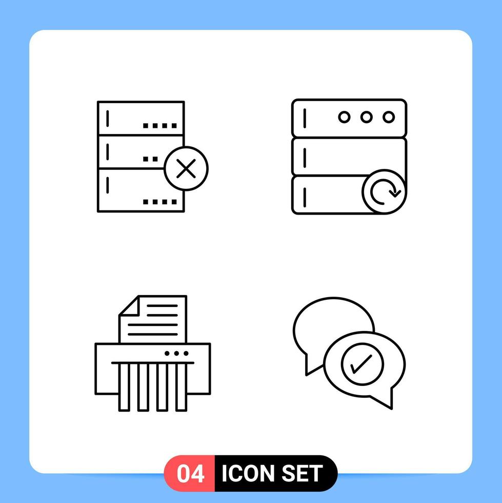 Pack d'icônes noires de 4 lignes symboles de contour pour les applications mobiles isolés sur fond blanc 4 icônes définies fond de vecteur d'icône noire créative