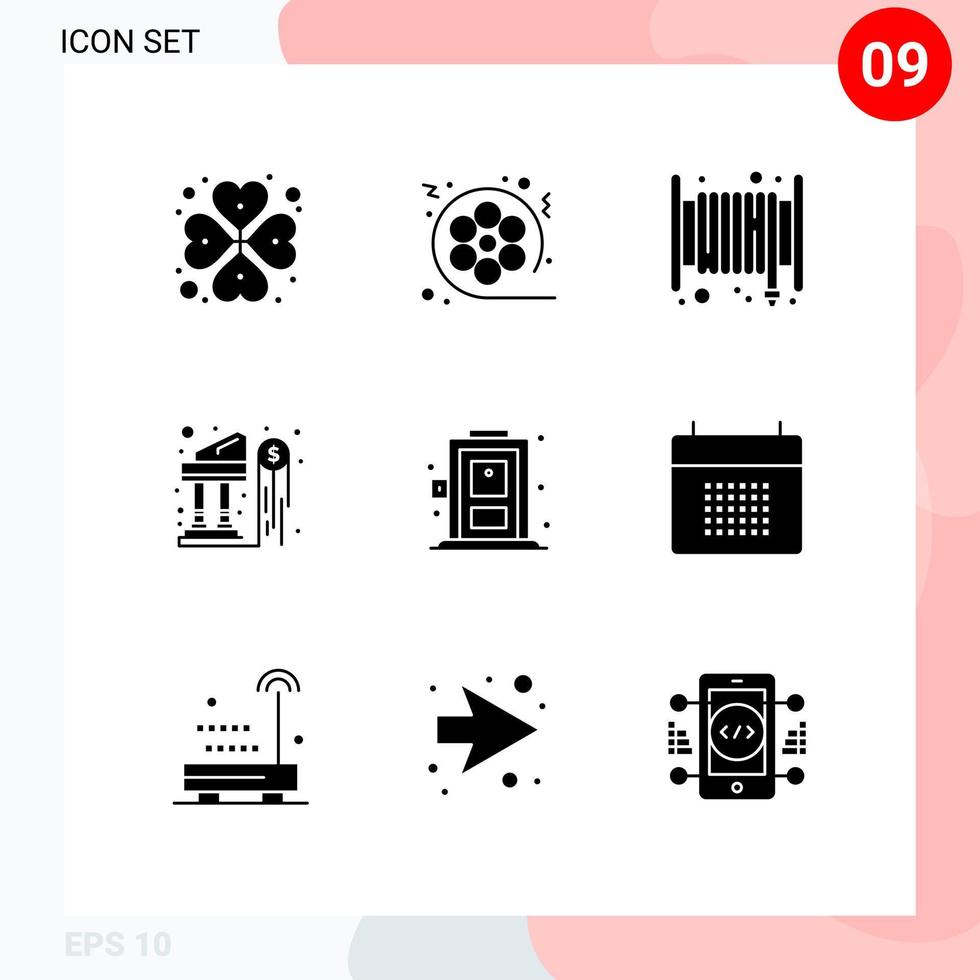 symboles d'icônes universels groupe de 9 glyphes solides modernes d'investissement à domicile multimédia dollar tuyau éléments de conception vectoriels modifiables vecteur