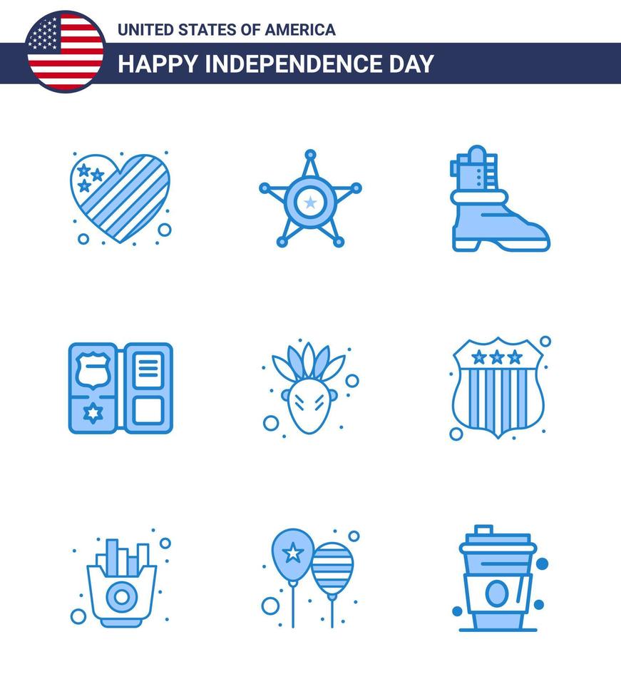 9 icônes créatives des états-unis signes d'indépendance modernes et symboles du 4 juillet de l'action de grâces américain shose bouclier d'étoile éléments de conception vectoriels modifiables de la journée des états-unis vecteur