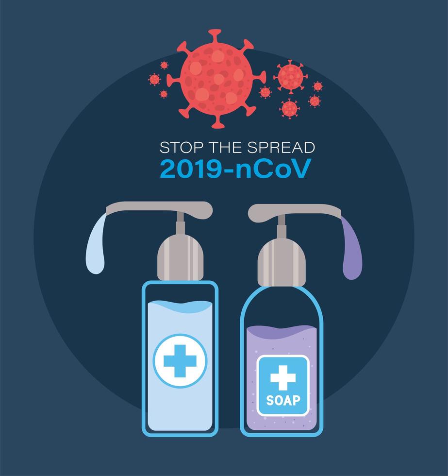 distributeurs de savon pour stopper la propagation du virus ncov 2019 vecteur