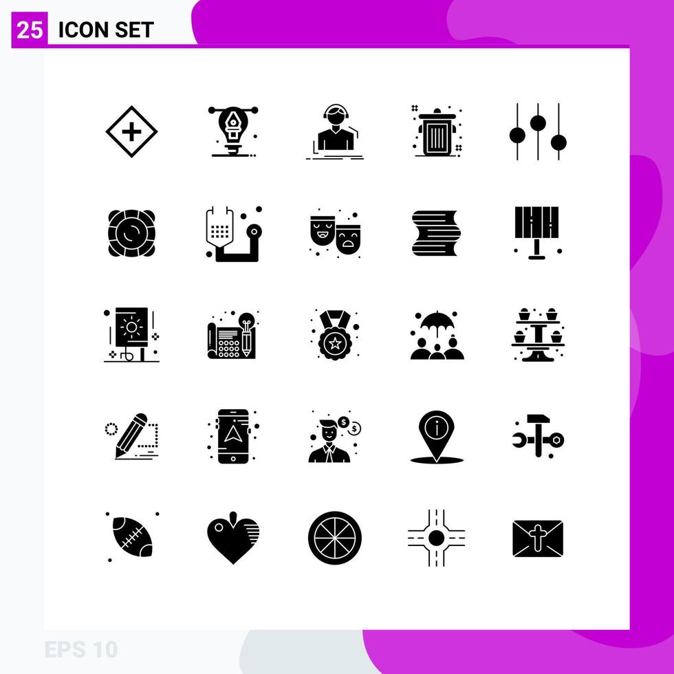 25 concept de glyphe solide pour les sites Web mobiles et les contrôles d'applications l'illustration éditoriale peut meloman des éléments de conception vectoriels modifiables vecteur