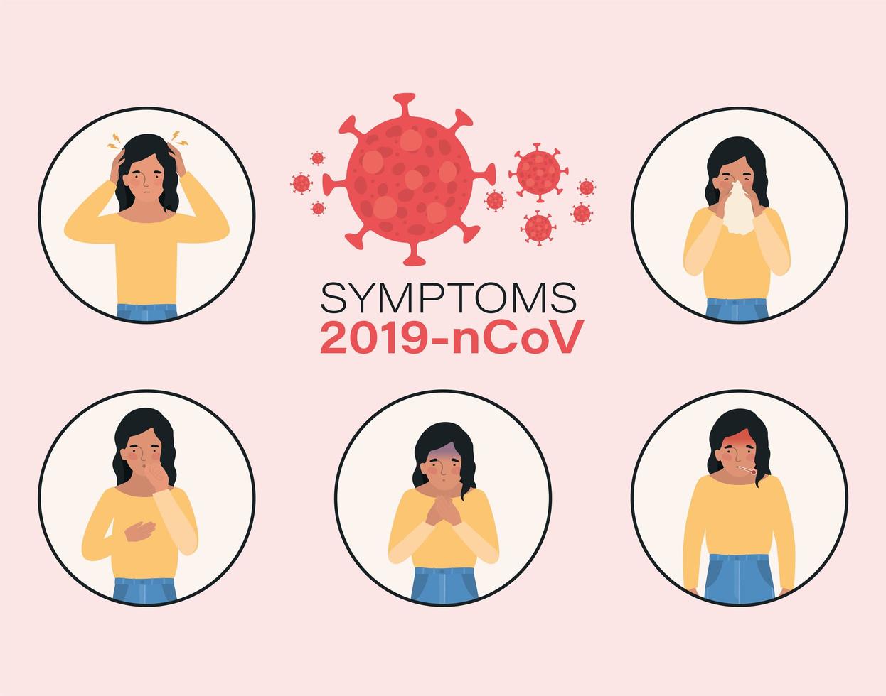 avatar femme avec conception des symptômes du virus ncov 2019 vecteur