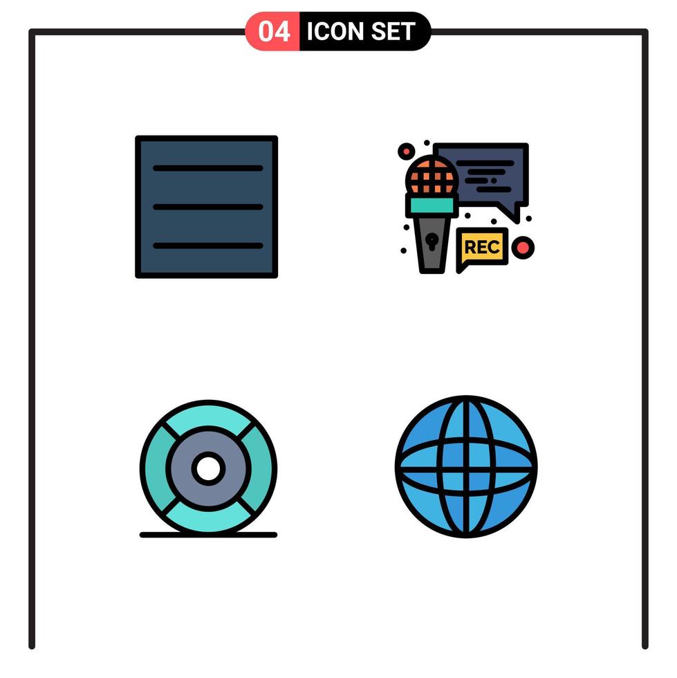 groupe de 4 couleurs plates modernes remplies pour hamburger ui microphone flèche de base éléments de conception vectoriels modifiables vecteur