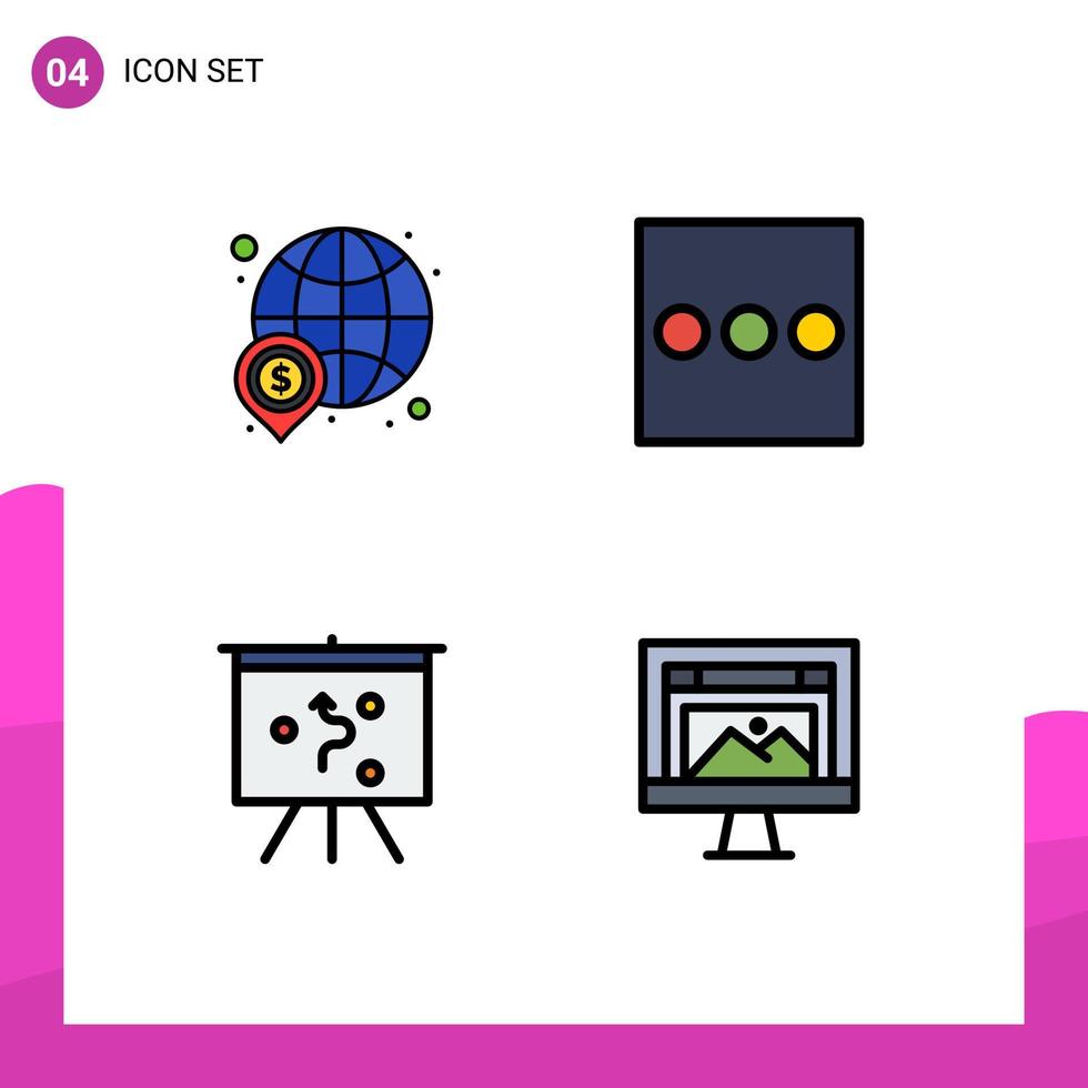 ensemble moderne de 4 couleurs et symboles plats remplis tels que la stratégie du dollar argent menu éléments de conception vectoriels modifiables par ordinateur vecteur