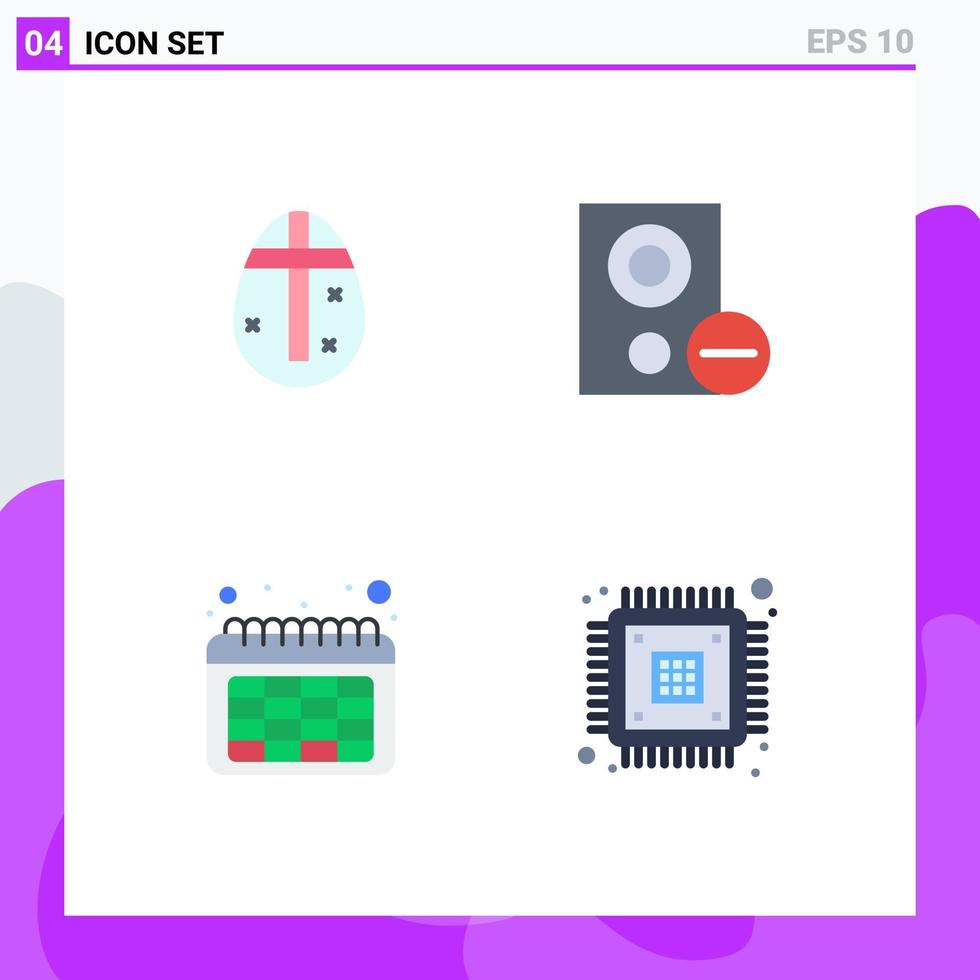 ensemble moderne de 4 icônes plates pictogramme d'oeuf de pâques calendrier vacances gadget temps éléments de conception vectoriels modifiables vecteur