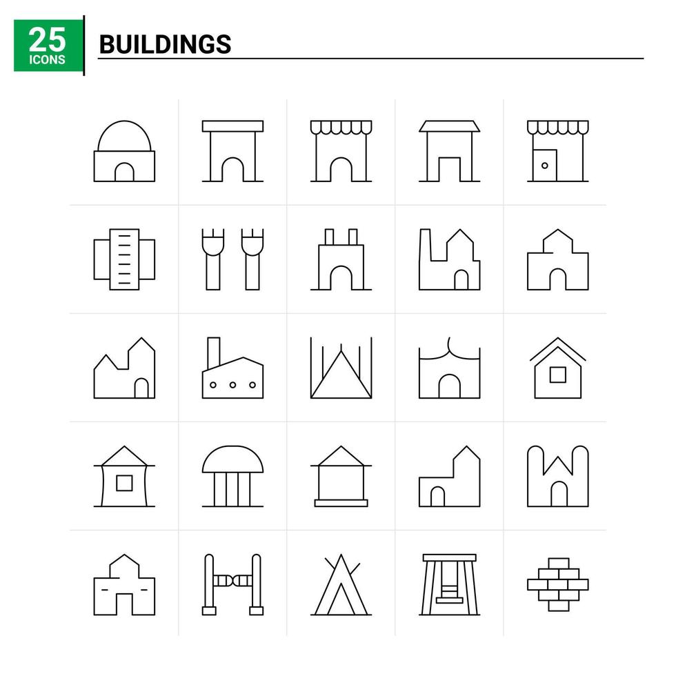 25 bâtiments icon set vector background