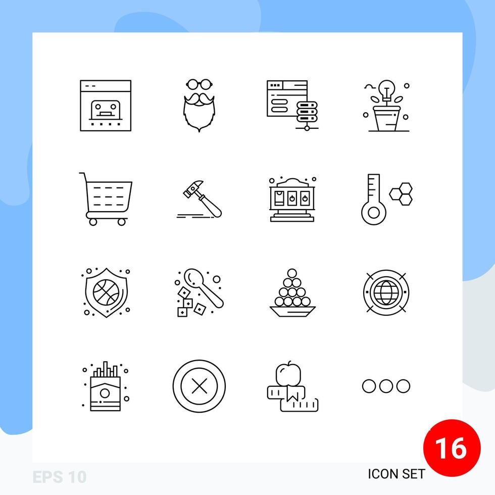 groupe de 16 contours modernes définis pour des éléments de conception vectoriels modifiables de serveur de remue-méninges légers et frais vecteur