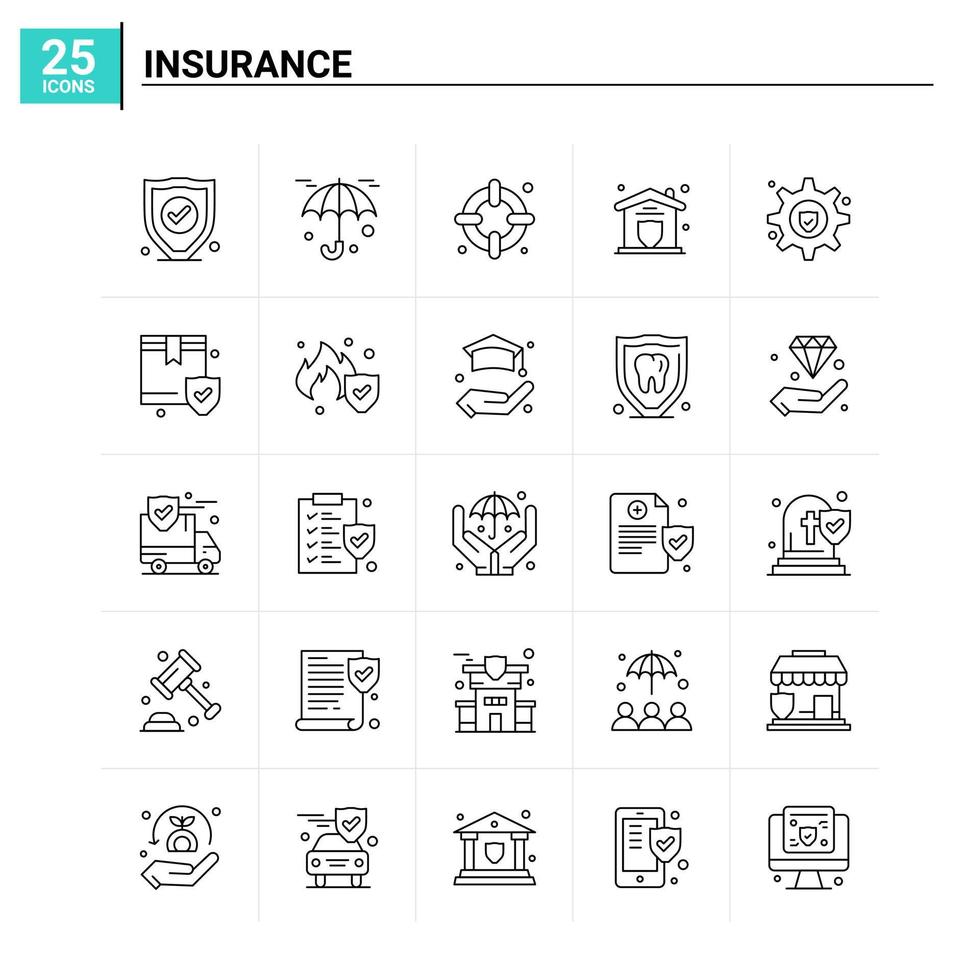 25 icône d'assurance définie fond vectoriel